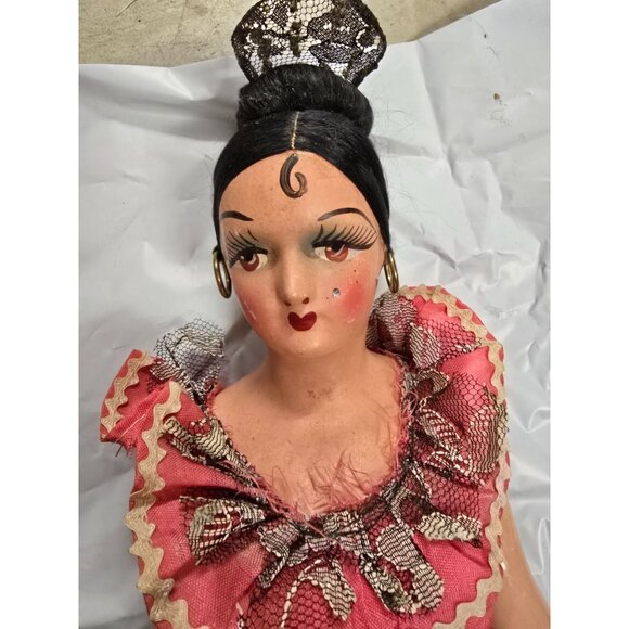 2 Vintage Old Composition Dolls Mexico 16" & 14" & Paper Streamer 12 ft - Picture 4 of 16